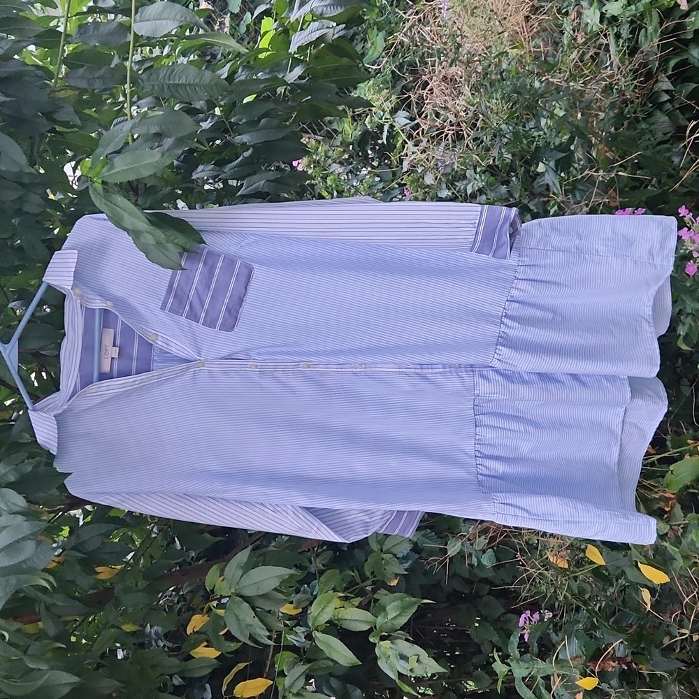 LOFT, Fall, Spring, Long Sleeve, Striped Flounce Cotton Shirtdress, Sz M. - Picture 2 of 7